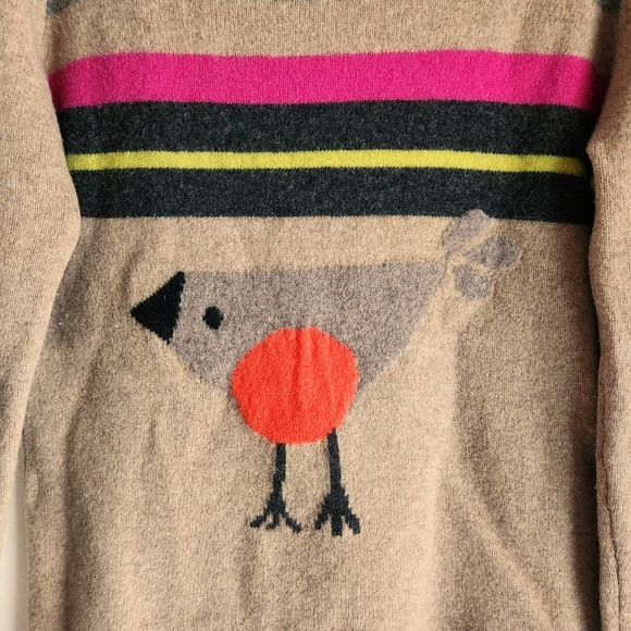Antoni & Alison Merino Wool Sweater Women M/L Beige Striped Bird Knit Pullover - Picture 3 of 8